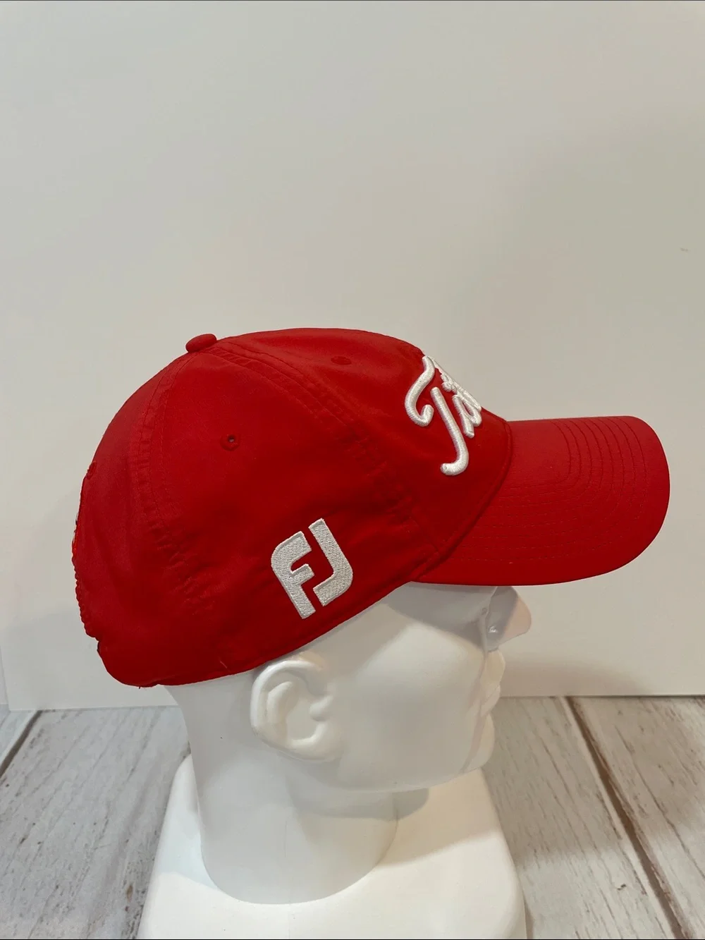 Titleist FJ Pro V1 Red Baseball Cap White Embroidered Script Logo Golf Hat